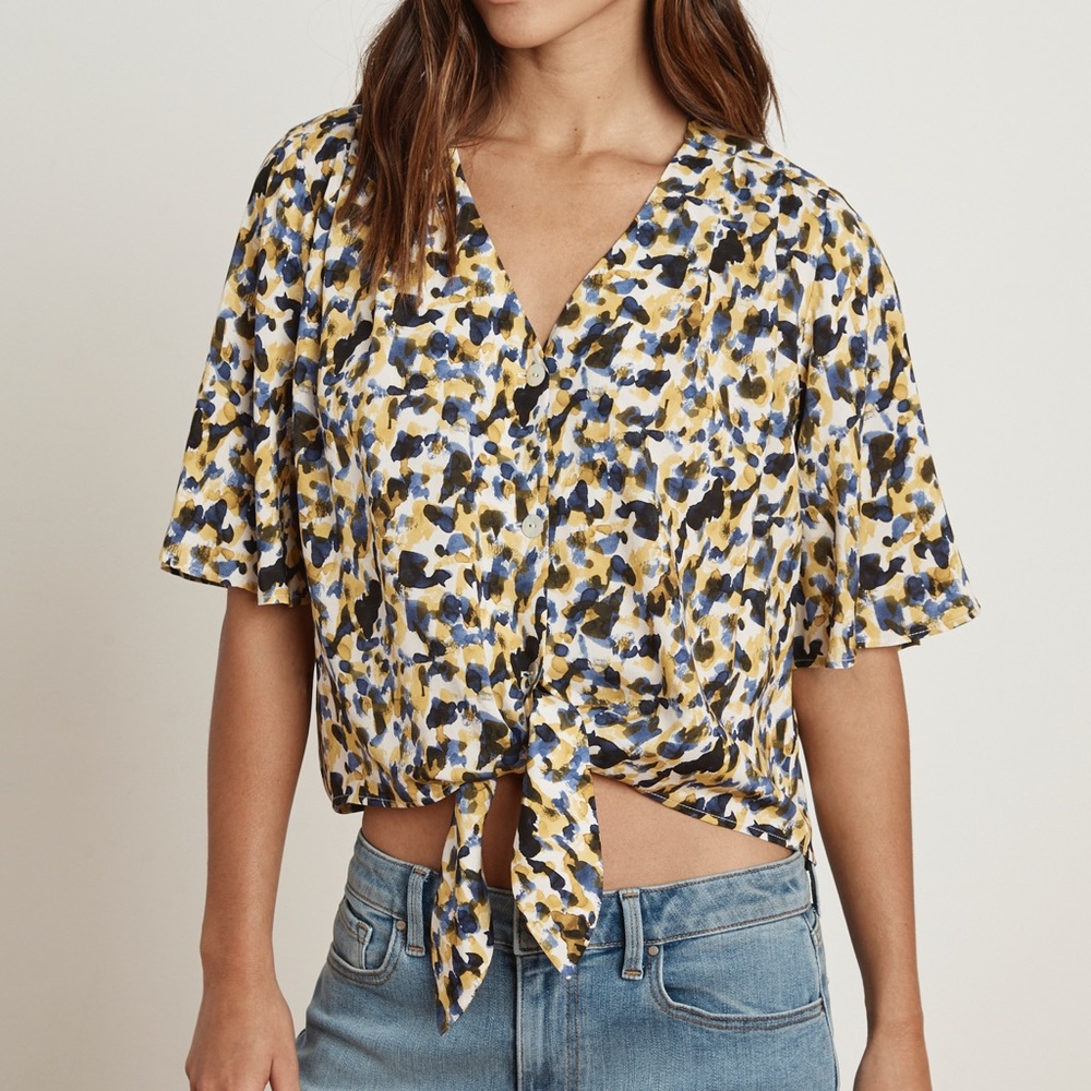 Printed Challis Short Sleeve Top Size XS